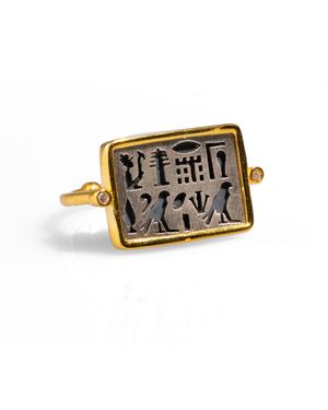 Ebru Jewelry Spiritual Egyptian Symbol Sterling & Adjustable Ring - Black