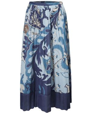 Smart and Joy Pleated Midi Skirt With Print - Blue