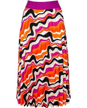 Lalipop Design Half-Circle Pleated Midi Skirt With Colourful Wavy Print - Red