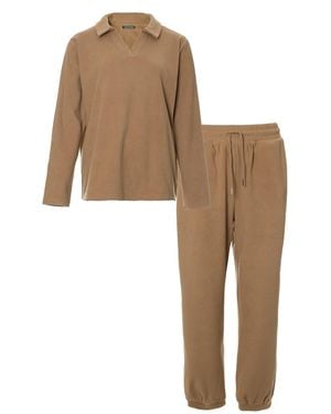 Pretty You London Neutrals Fleece Lounge Set - Natural