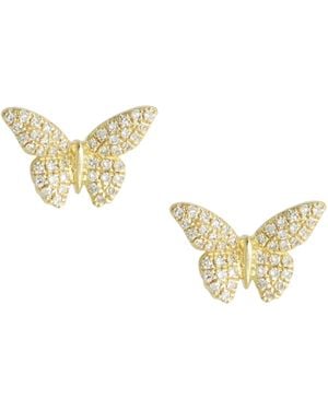 KAMARIA Butterfly Stud Earrings With Diamonds - Metallic
