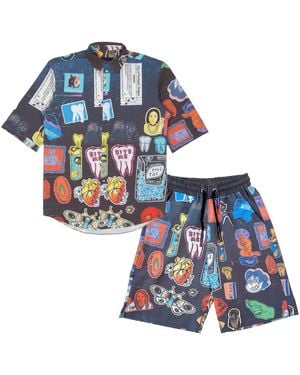 mysimplicated Short Sleeve Shirt And Bermuda Set With Stickers Design - Blue