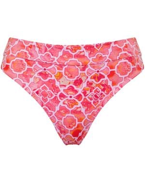 Sophia Alexia Marble Mosaic Rio High Rise Fold Over Bikini Bottoms - Pink