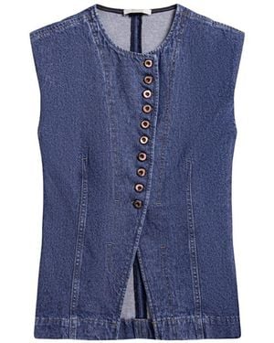 Nocturne Button-Front Denim Vest - Blue