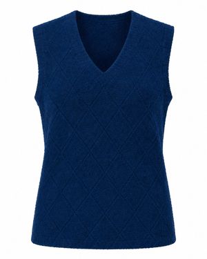 Luella Fashion Alloa Alpaca Knit V-Neck Diamond Tank Top - Blue