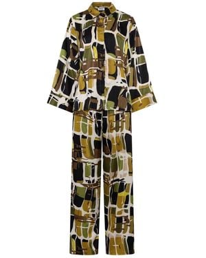 Belyed Handcraft Clair – Printed Crepe Silk Pyjama Set By Belyed - Green