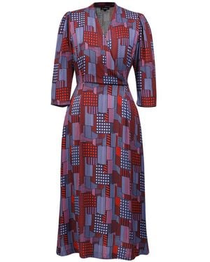Smart and Joy Geometric Print Viscose Wrap Midi Dress - Purple