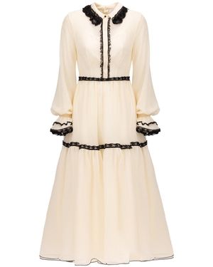 Georgette Neutrals Cream Lace Trim Midi Dress - Natural