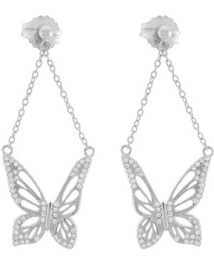 Seven Saints Graceful Spirit Butterfly Earrings, Rhodium - Metallic