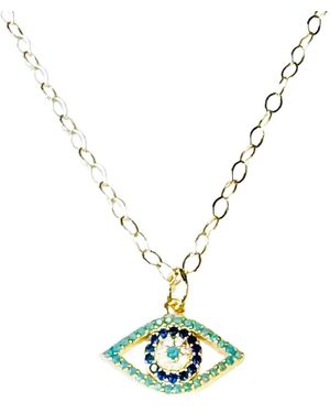 Lexi Jewelry Evil Eye Necklace With Cubic Zirconia & Aquamarine Coloured Accents - Metallic