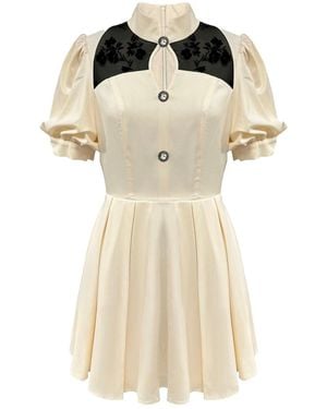 Iellele Neutrals Retro Elegance Dress – Apricot With Floral Details - Natural