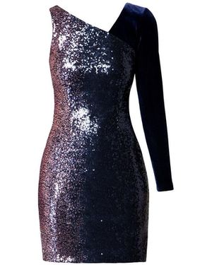Rumour London Coco Mini Asymmetrical Sequined Ombré Dress With Velvet Sleeve - Blue