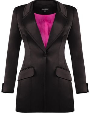 Tia Dorraine Midnight Sky Hourglass Satin Blazer - Black