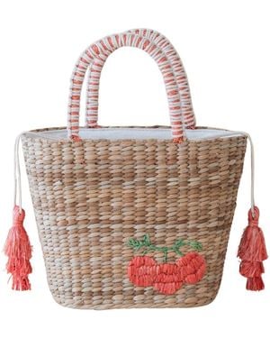 LIKHÂ Neutrals Handwoven Seagrass Tomato Tote Bag With Tassels - Pink