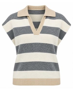 Luella Fashion Neutrals Forfar Cashmere Blend Collared Tank Top & Ivory - Grey