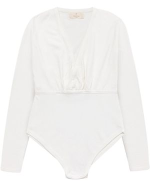 Peraluna Devon V-Neck Knit Snap-Closure Bodysuit - White