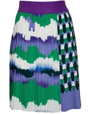 Lalipop Design Knee-Length Pleated Skirt With Wavey & Polka Dot Print - Green