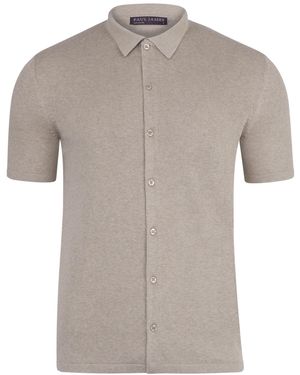 Paul James Knitwear Lightweight Cotton Marshall Short Sleeve Shirt - Grey