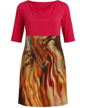 Conquista Elegant Cowl-Neck Dress With Vibrant Fuchsia Top & Artistic Abstract Skirt - Pink