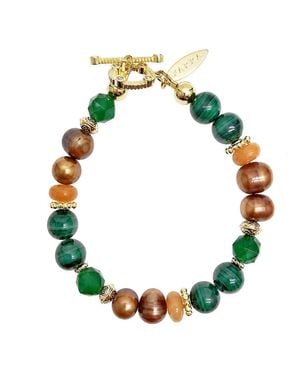 Farra Vintage Style Malachite With Freshwater Pearl And Gemstone Bracelet - Green