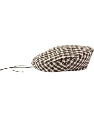 Lost Pattern Houndstooth Beret Hat - Brown