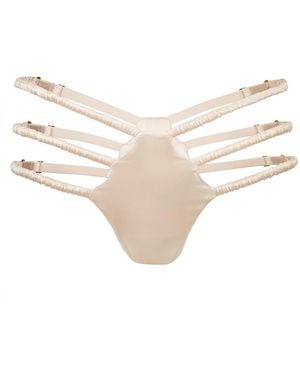 Black Heart Lingerie Strappy Silk Thong - Natural