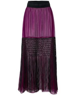 L2R THE LABEL Embellished Plum Organza Tiered Sheer Skirt - Purple