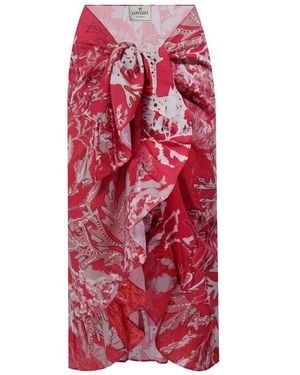 LOVEIST STORE Coral Print Frilly Pareo Sarong - Red