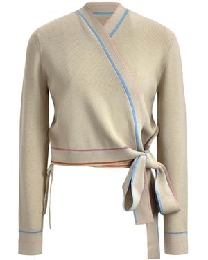 Roch Perel Neutrals Coloured Trim Wrap Jumper - Natural