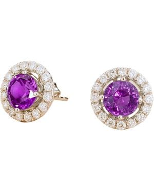 Juvetti Floret Sapphire Round & Diamond Halo Stud Earrings - Purple