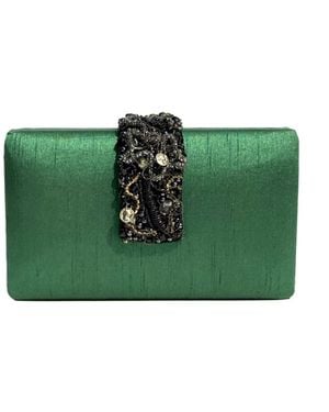 Simitri Evergreen Beaded Fringe Clutch