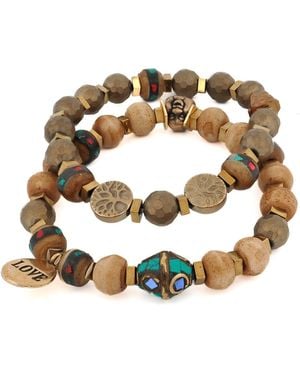 Ebru Jewelry Boho Soul Nepal Meditation & Buddha Bead Bracelet Set - Metallic