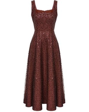 POST MERIDIEM Chocolate Embellished Midi Dress With Sequins & Beads - Brown