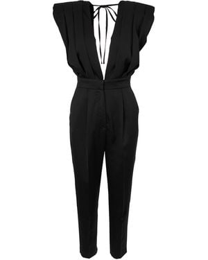 BLUZAT Draped Jumspuit With Conical Pants - Black