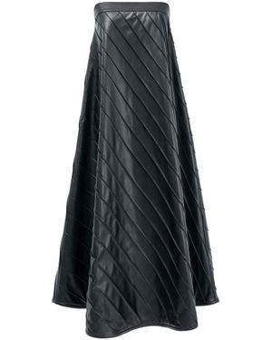 Kargede Faux Leather Strapless Maxi Dress – Diagonal Pleated Gown - Black
