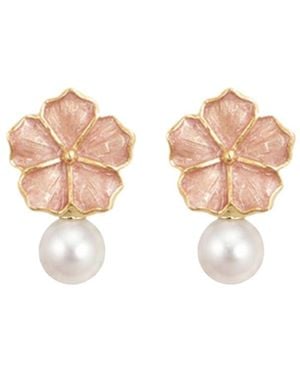 Agora Jewellery Bavella Mini Round Pearl Earrings - Pink