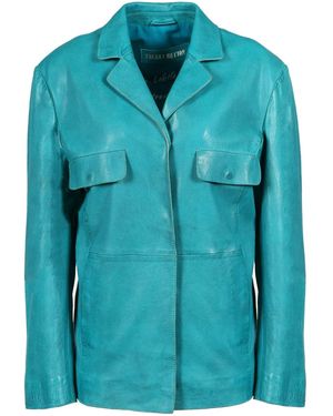 Freaky Nation Oversized Leather Blazer - Blue