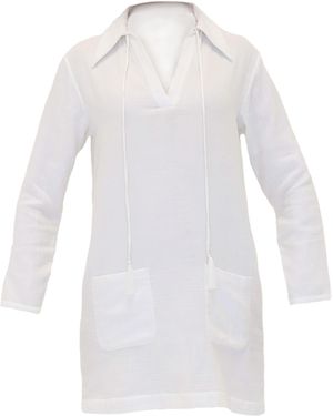 Tiger and the Monkey The Anna Triple Cotton Gauze Short Dress With Silk Tassels - White
