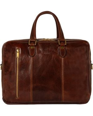 Time Resistance Leather Convertible Briefcase Backpack - Brown