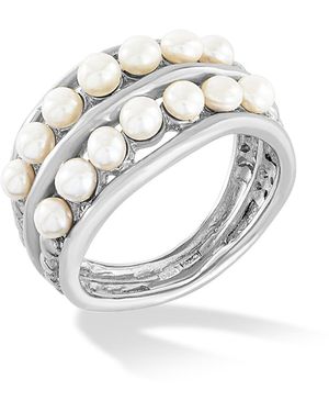 Dower & Hall Solid Double Row Pearl Waterfall Ring - Metallic