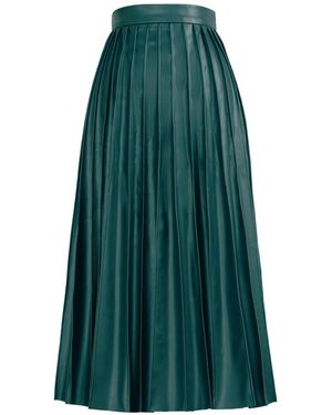 Kargede Leather Midi Skirt – Pleated Faux, High Waist - Green