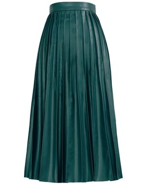 Kargede Leather Midi Skirt – Pleated Faux, High Waist - Green