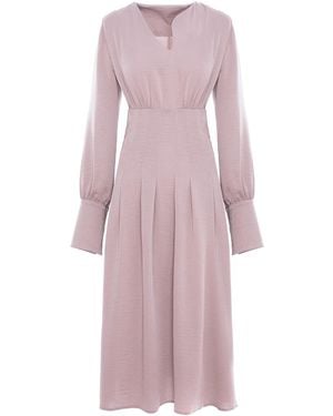 BLUZAT Neutrals Midi Dress With Pleats And Asymmetrical Cut Neck - Purple