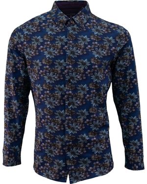 lords of harlech Sawyer Italian Floral Knit Shirt - Blue
