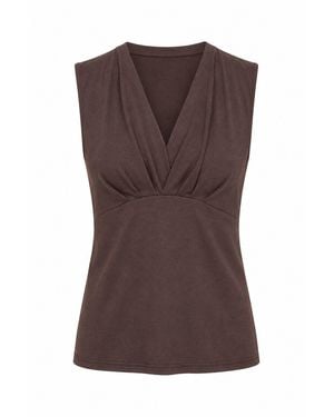 Conquista Contoured Drape Sleeveless Top - Brown