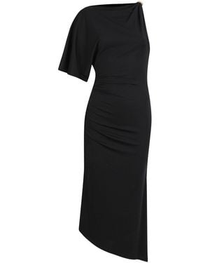 House of Ika Draped One-Shoulder Buckle Dress - Black
