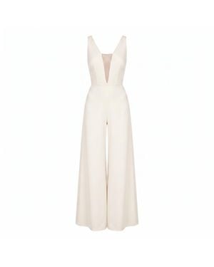 Nomi Fame Primrose Deep V-Neck Creamy Palazzo Jumpsuit - White