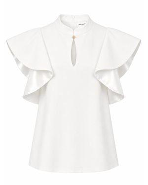 Julia Allert Neutrals Stand Collar Ruffle Sleeve Blouse – Ivory - White