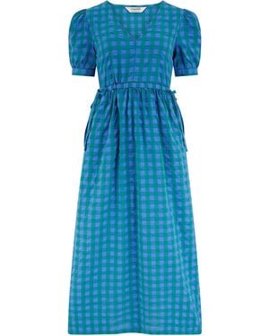 Sugarhill Corin Midi Smock Dress & Peacock Check - Blue