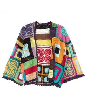 Saachi Multicolored Crochet Cardigan Cotton Jacket - Blue